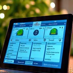 A tablet screen showing data graphs andplant health metrics inside a vertical farm.